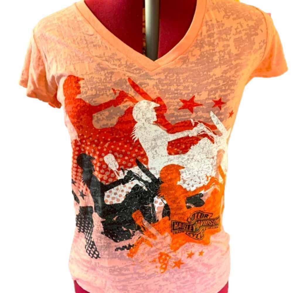 Harley Davidson orange Short sleeve T shirt size S/M